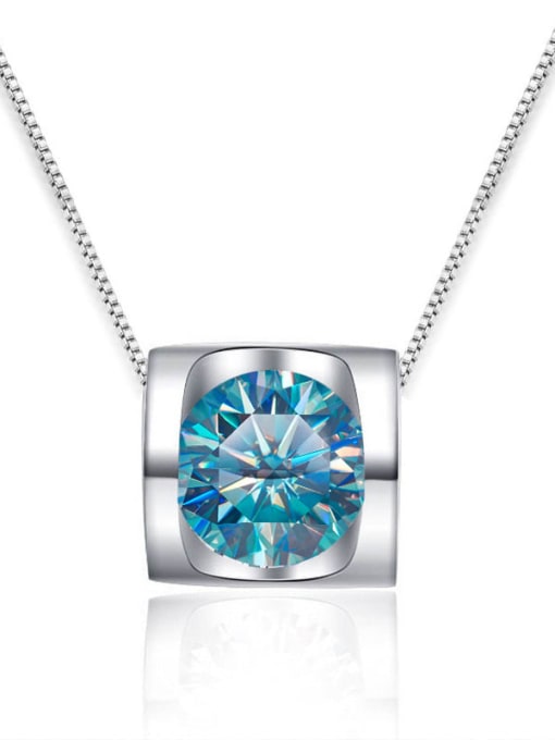 1 carat [Lake Blue Mosonite] 925 Sterling Silver Moissanite Geometric Classic Necklace